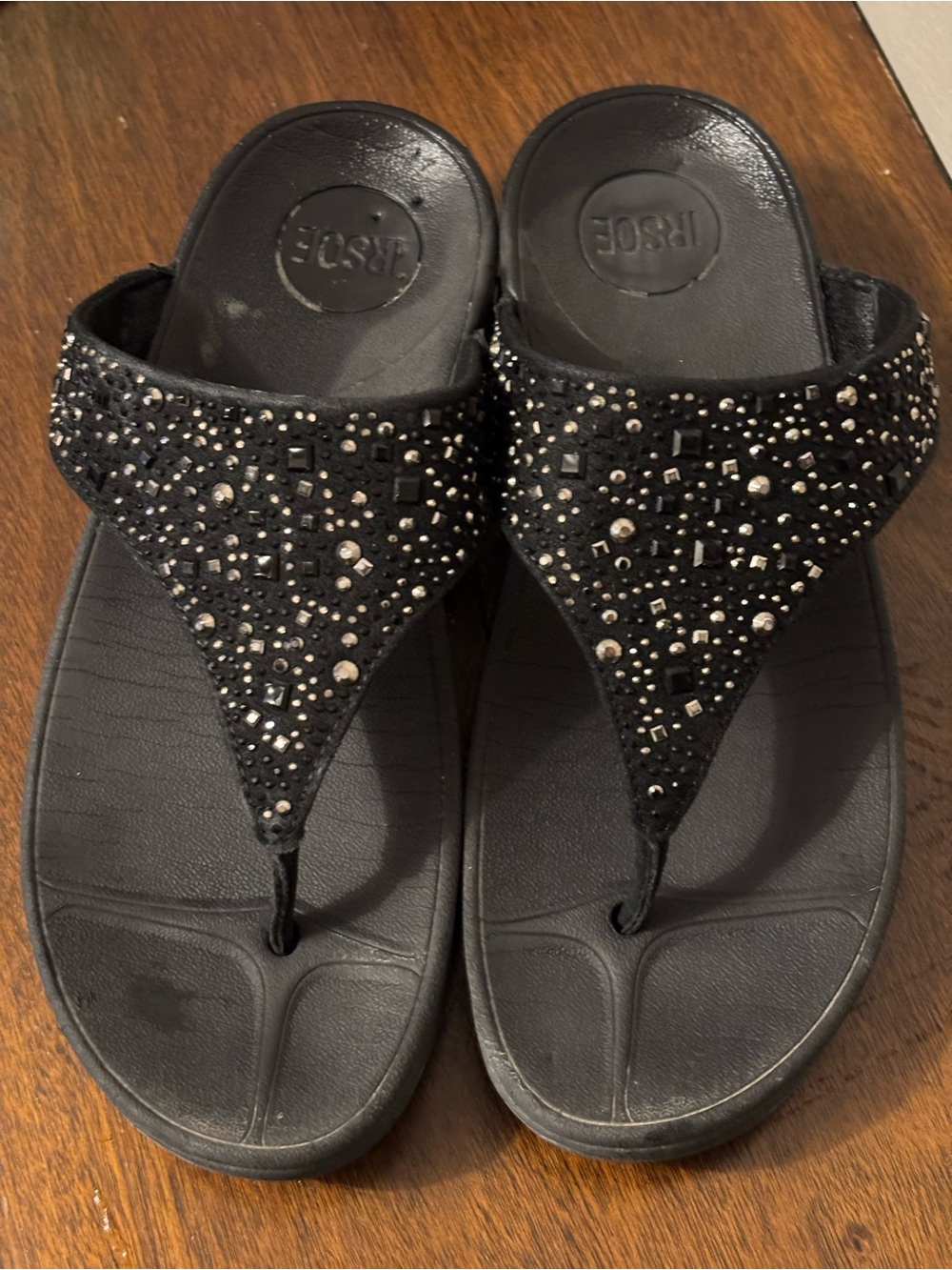 Black Jeweled Thong Sandals - Brand